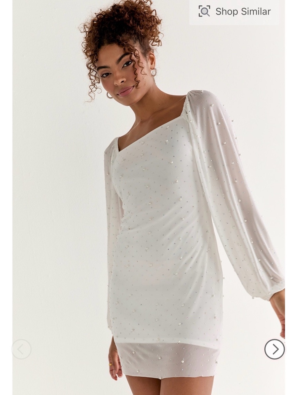 Francesca's Collections Yvonne Pearl Ivory Embellished Long-Sleeve Mini Dress